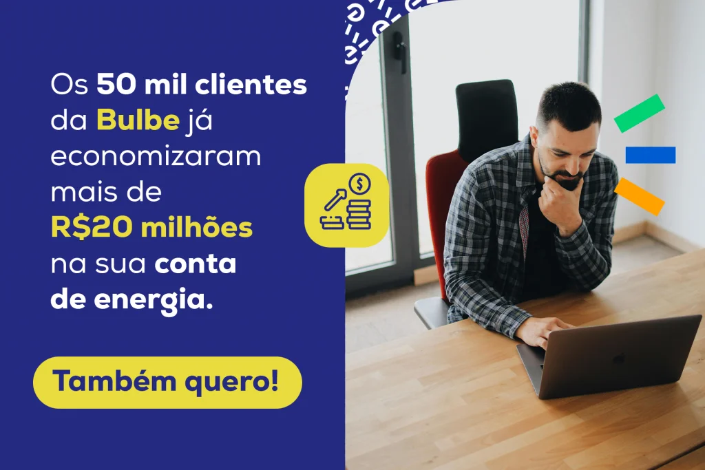 Homem usando computador , destacando economia de energia com a Bulbe.